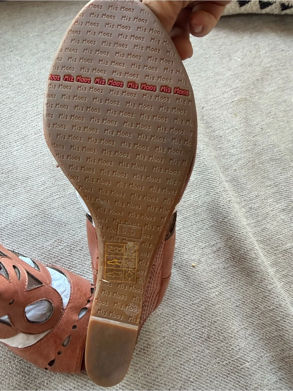 Miz Mooz Tan Cutout Leather Wedge Sandals